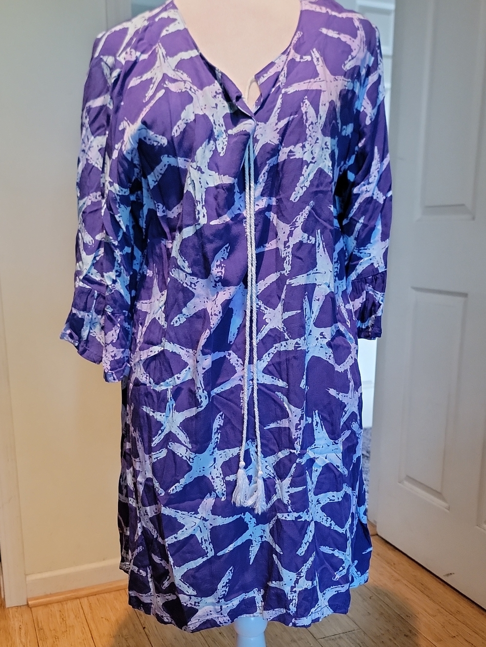Tybee Island Women’s Purple Starfish Print V-Neck Dress